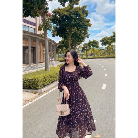 Váy đầm hoa nhí maxi tay phồng nữ tính (Fiona Dress)