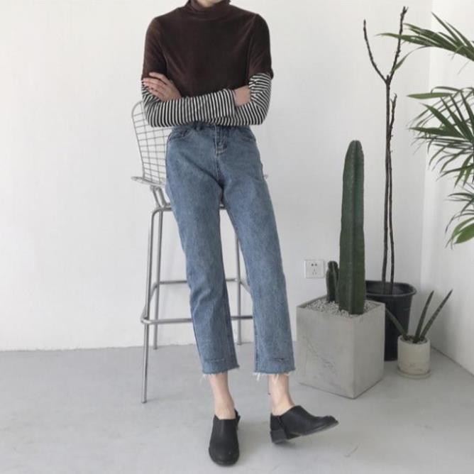Quần Jean Lửng Nữ 9 Tấc Ống Suông Lưng Cao Hàn Quốc Quần Bò cộc Ulzzang Cạp cao