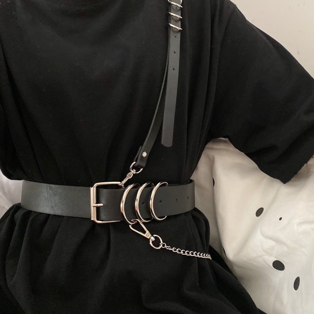 Thắt Lưng Phối Dây Xích Chéo Phong Cách Âu Mỹ Cá Tính