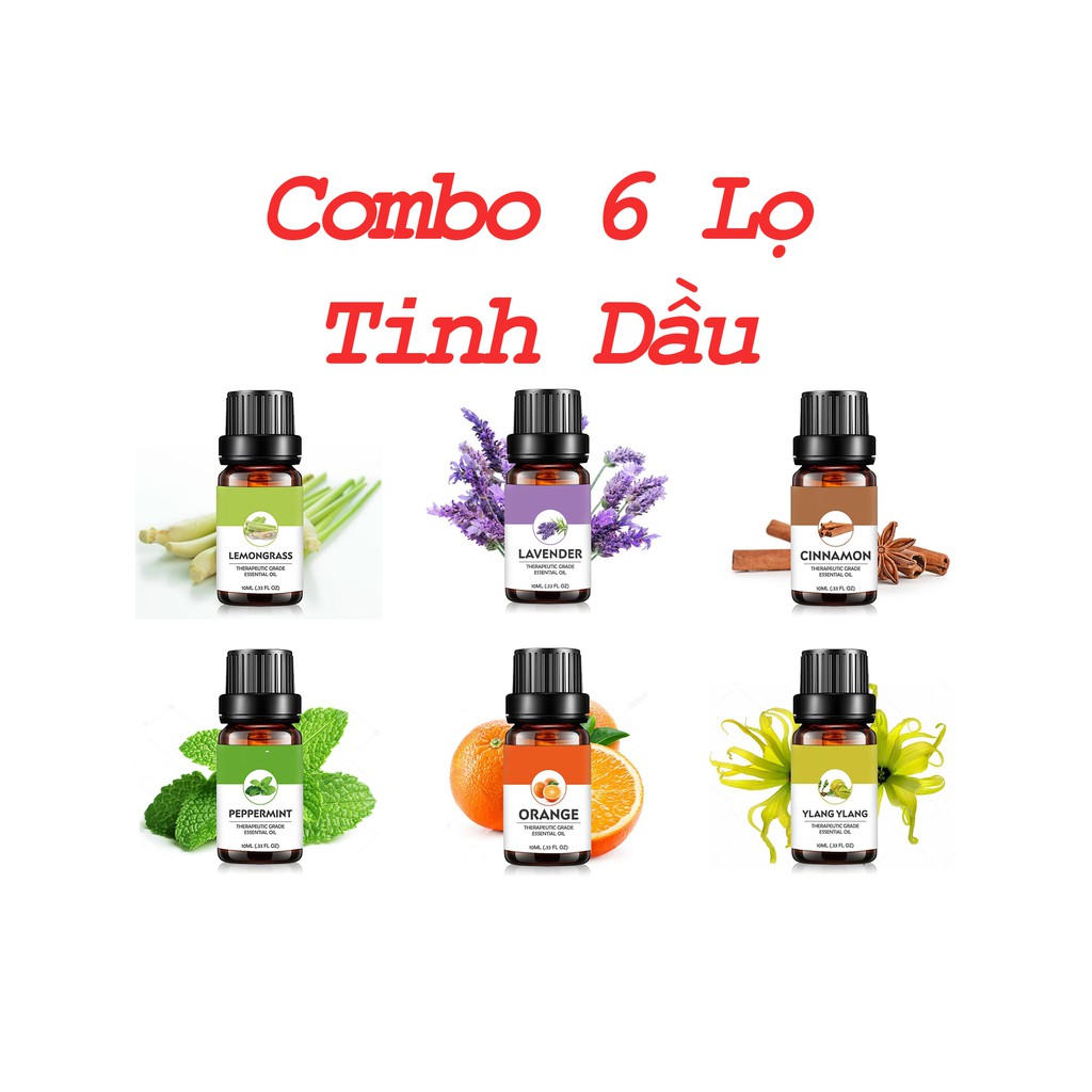 Combo 6 lọ tinh dầu , xuất sứ thiên nhiên không pha tạp chất, có giấy kiểm định COA