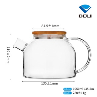 Ấm Thuỷ Tinh Pha Trà Nắp Gỗ 900ml