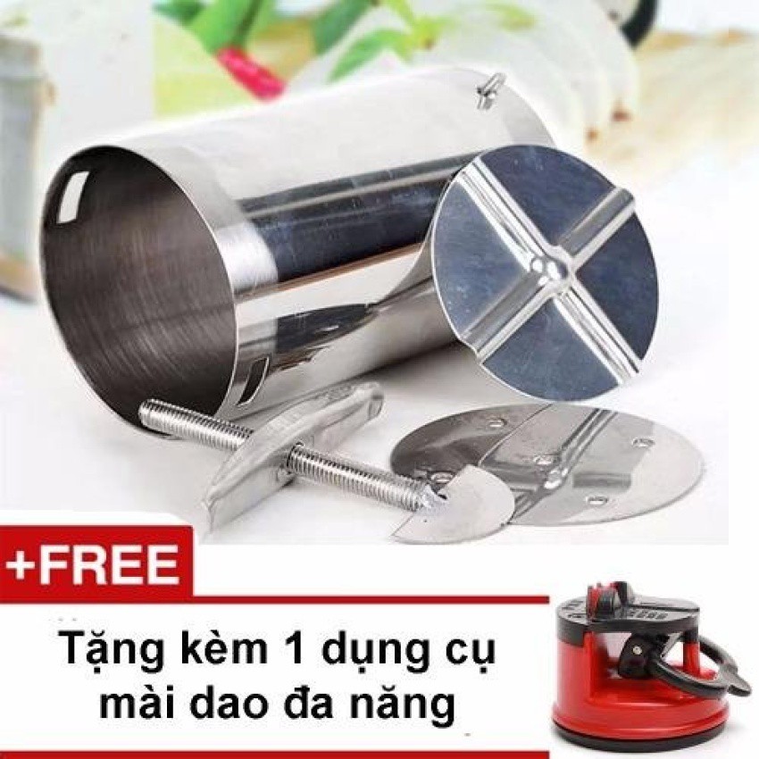 Khuôn Làm Giò Inox loại 1kg tặng kèm dụng cụ mài dao (Bạc)