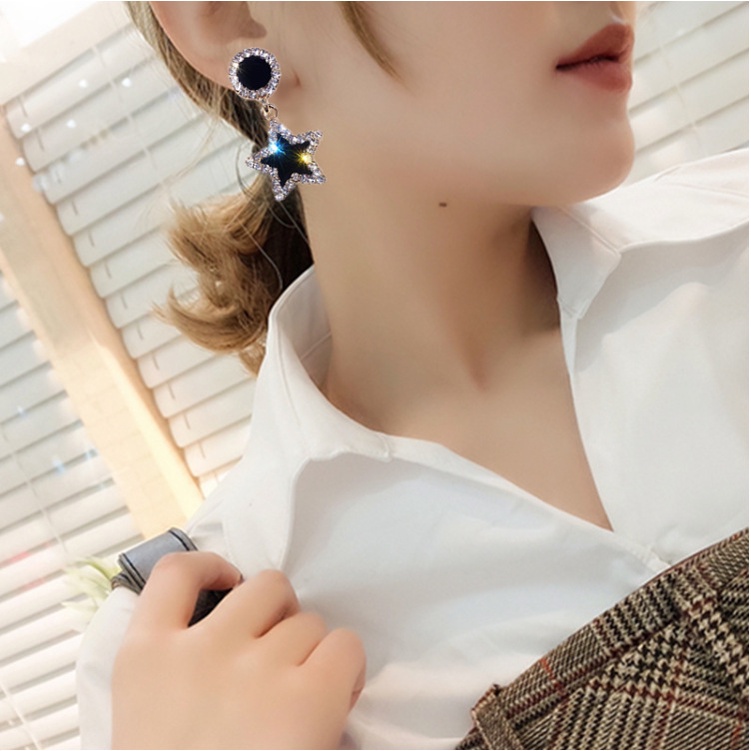 Bông Tai Bạc 925 Kiểu Ngôi Sao Năm Cánh Đính Đá Thời Trang Hàn Quốc