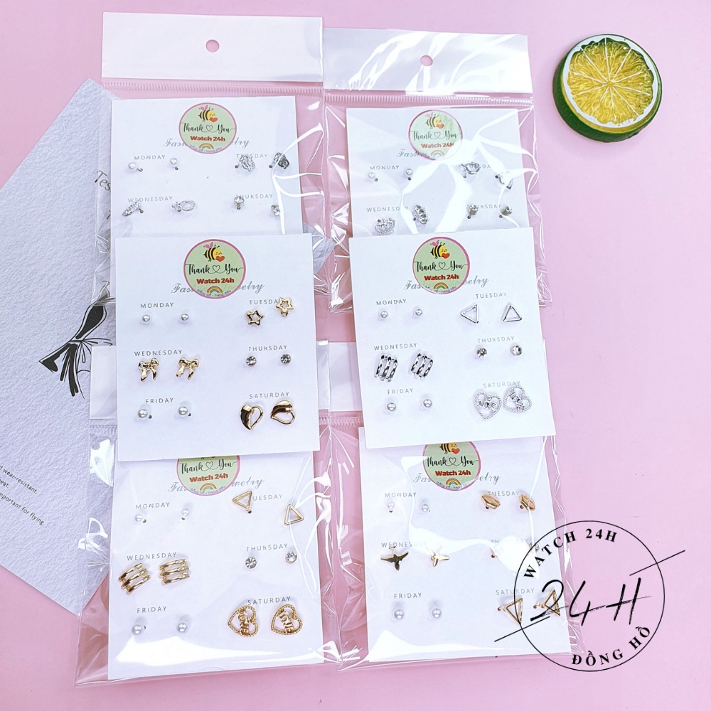 Khuyên tai nữ mạ bạc mạ vàng , sét 6 đôi nhiều mẫu mã xinh xắn cho các nàng tha hồ phối đồ