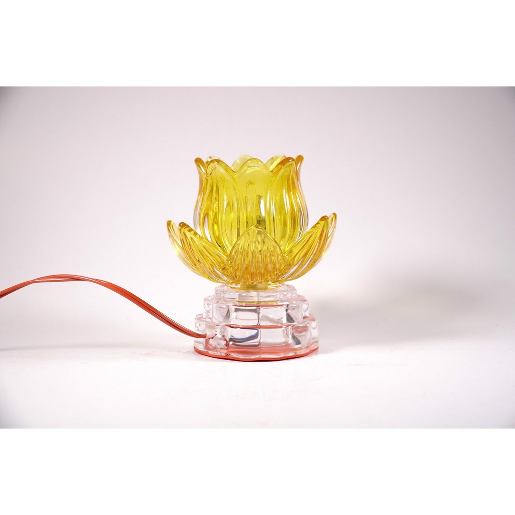 Đèn thờ cúng điện lưu ly chân bông sen nguyên khối đèn thờ led trụ tròn tầng - Cao 12cm