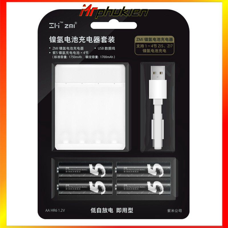 Pin sạc AA/AAA Xiao.mi Zi5, Zi7. Bộ sạc lẻ PB401.Bộ sạc +4 pin  AA Xiao.mi Zi5 - MrPhukien