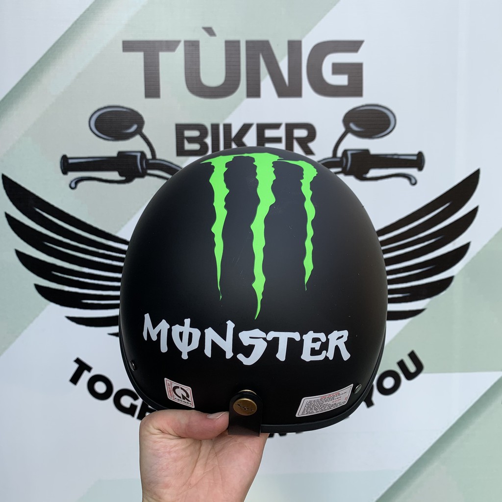 (Tặng 10 Sticker + Lưỡi Trai) Mũ Bảo Hiểm 1/2 Chính Hãng - Tem Monster