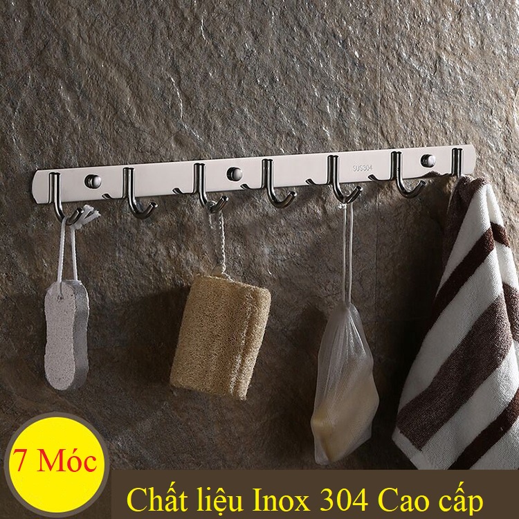 Móc Treo Quần Áo 7 Chấu - Móc Dán Tường Treo Đồ Đạc Inox 304 Cao Cấp - Tặng Kèm Keo Dán Tường Không Khoan Đục