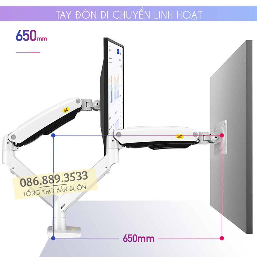Giá Treo Hai Màn Hình NB F195A 22 - 32 Inch - Giá Treo Màn Hình Kép F195A - Tải Trọng 8Kg - Xoay 360 Độ