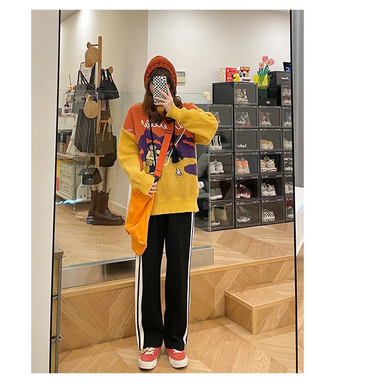 Quần dài ống rộng suông thẳng họa tiết kẻ sọc thời trang thường ngày cho nữ/bé gái