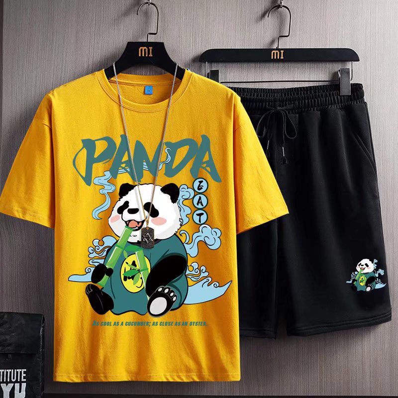 Bộ áo thun ngắn tay in hình gấu trúc size m-8xl và quần short thời trang cho nam