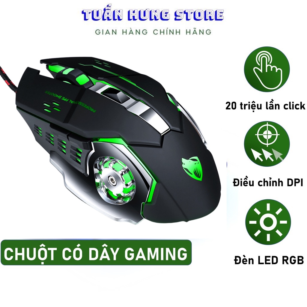 Chuột game thủ chuột gaming T-WOLF V6 cực bền có LED 7 màu, chuyên dùng chơi game, làm việc, tivi