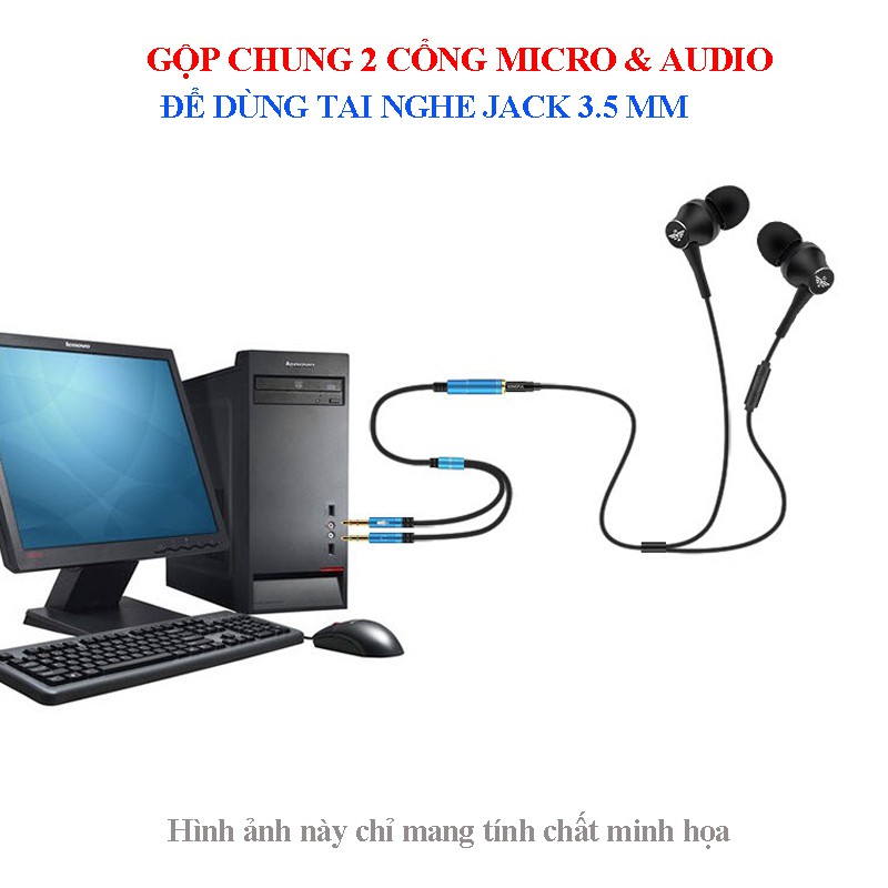 Cáp chuyển đổi tai nghe PC to 3,5mm - Cáp gộp Audio và Mic để dùng tai nghe trên máy tính, laptop, PC...