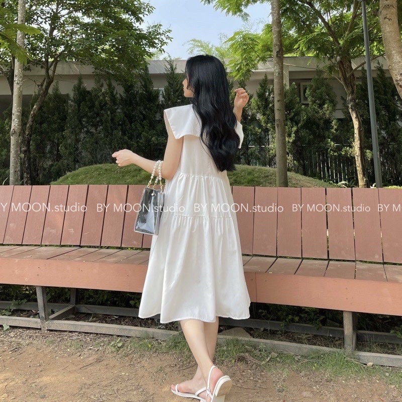 Đầm bầu babydoll cổ nhọn thắt nơ  tkutrang -  váy bầu tiểu thư dáng xòe 2 màu siêu xinh