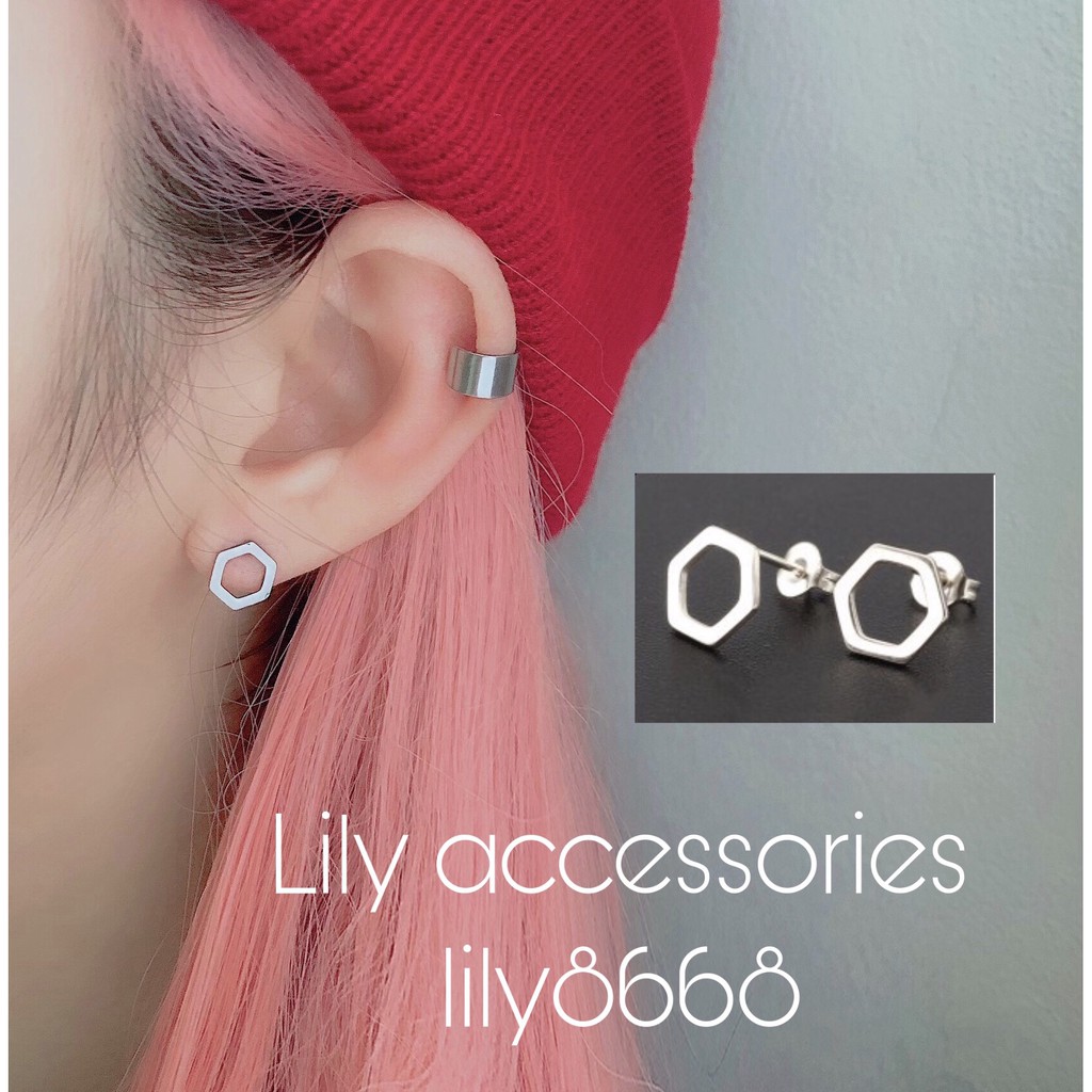 Hexagon Earring khuyên tai titan lục giác không gỉ không đen không dị ứng nam nữ Uniex (nút xỏ)