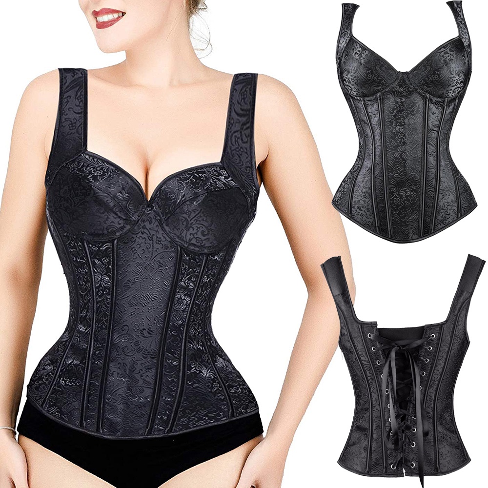 Đai Nịt Bụng Corset Màu Đen Phong Cách Steampunk