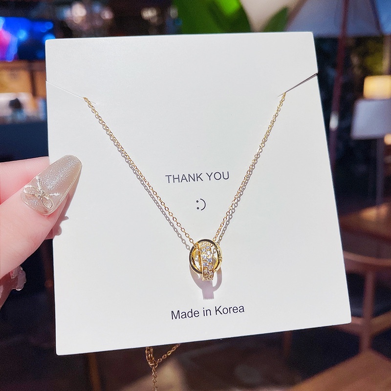 XiaoboACC Dây chuyền thép titan mặt tròn đính đá zircon 18K chống dị ứng dài - 38CM+6.5CM