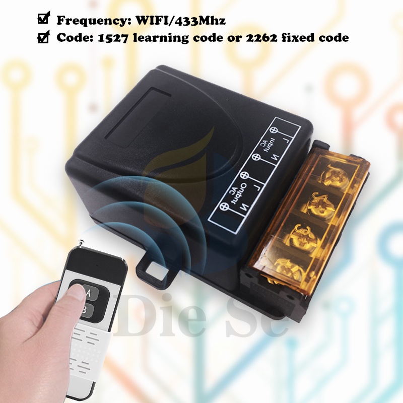 Bộ điều khiển từ xa DIESE 433MHz phạm vi 1000M AC 110V 220V 30A 1CH Rf chuyên dụng