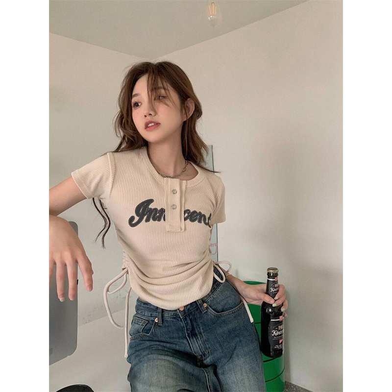 QADCOL  Áo Thun Ngắn Tay Hở Vai Thời Trang Nữ Tính