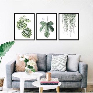 Bộ 3 tranh canvas lá cổ điển 40 x 60cm khung viền đen - sr09