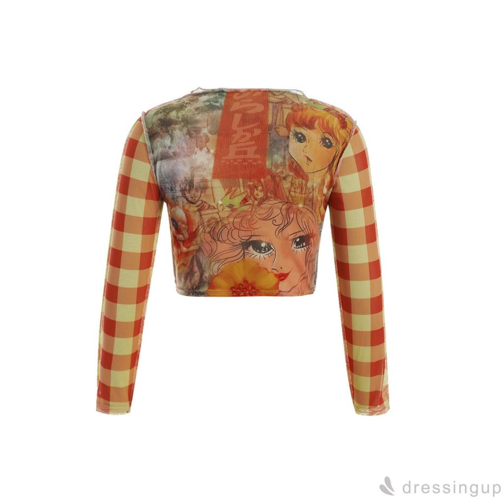 Áo thun tay dài cổ tròn in họa tiết hoạt hình phong cách thời trang cho nữ