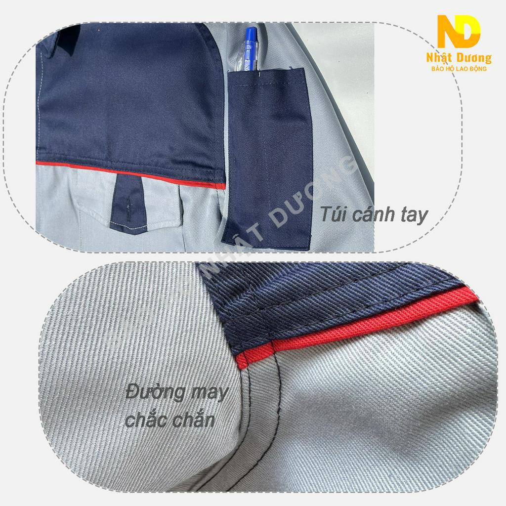 Quần áo bảo hộ lao động nam Nhật Dương ND01 vải kaki 3/1 dài tay túi hộp, Đồ bảo hộ lao động bền chắc cho công nhân