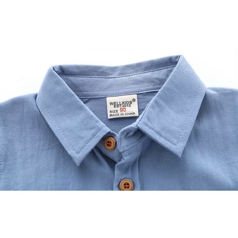 Áo sơ mi cho bé WELLKIDS áo dài tay họa tiết túi ngực chất cotton thô
