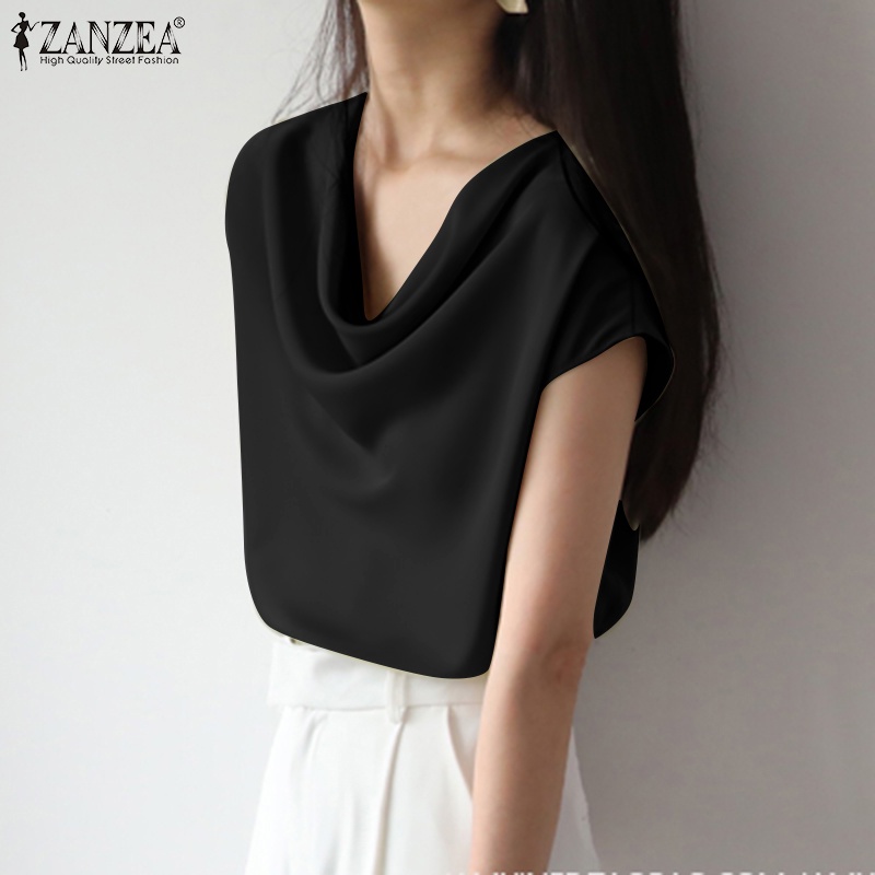 Áo kiểu vải satin Zanzea màu trơn thời trang đường phố cho nữ