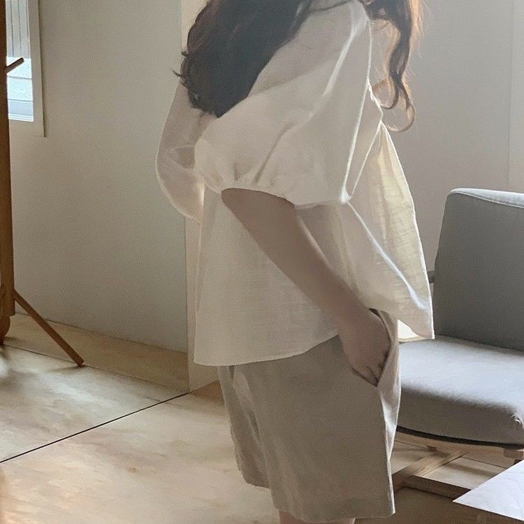 Áo Len Tay Phồng Cổ Vuông Thời Trang Hàn Quốc Cho Nữ