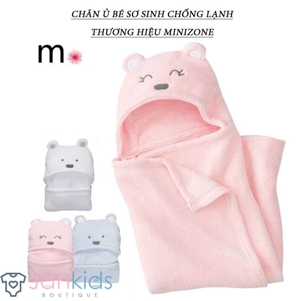 Chăn ủ sơ sinh hình gấu có mũ/ khăn choàng ủ minizon cho bé