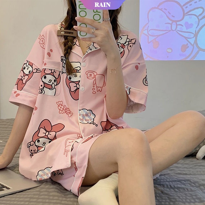 SANRIO Bộ Đồ Ngủ Tay Ngắn Siêu Mỏng Mềm Mại In Họa Tiết Hoạt Hình Thời Trang Cho Nữ
