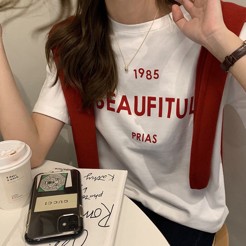 Áo thun cotton nữ in hình siêu xinh ANHSTORE, phom Basic dễ thương