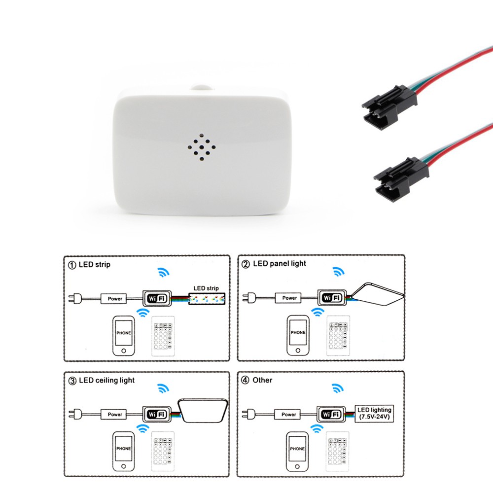 GOOGLE Thiết Bị Điều Khiển Bằng Giọng Nói Ws2812B Wifi 2 Đầu Cho Ws2811 Ws2812 Ws2815 Ios Android App Dc5-24V