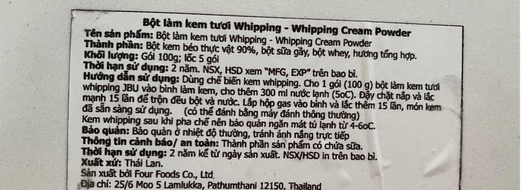 Bột Whipping cream 100g làm kem tươi