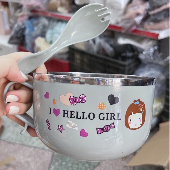 Bát tô ăn cháo mì phở 2 lớp cách nhiệt chống nóng có nắp đậy kèm thìa muỗng tiện lợi
