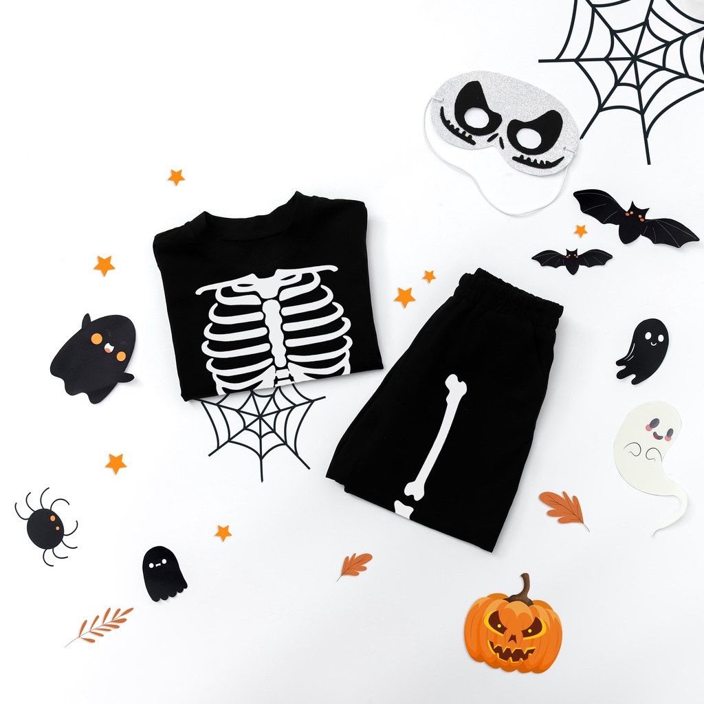 Set Halloween bé trai ILABY thiết kế bộ xương chất liệu thun cotton [50IB07001021]