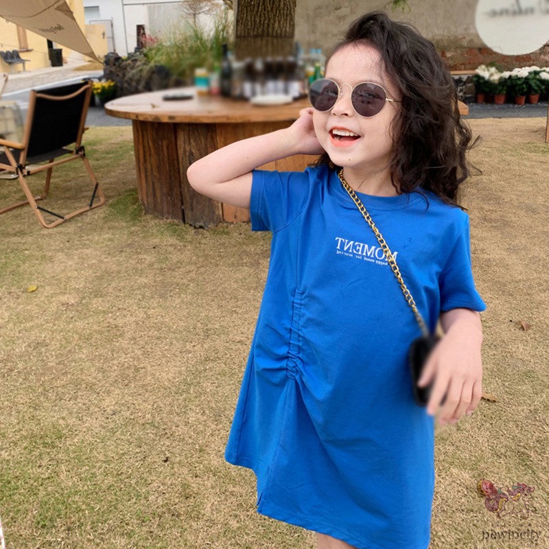 Đầm Tay Ngắn In Chữ Thời Trang Mùa Hè Hàn Quốc Cho Bé Gái