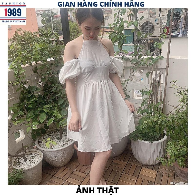 Đầm babydoll nữ cổ yếm kiểu dáng hàn quốc ulzzang vintage tiểu thư bánh bèo dễ thương váy dự tiệc -PHƯƠNG VŨ 1989