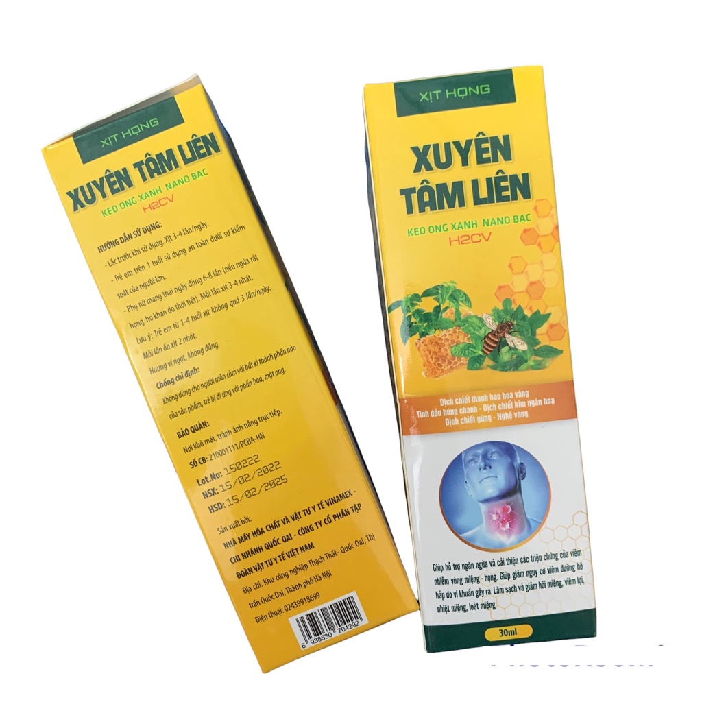 Xịt họng Xuyên tâm liên keo ong xanh nano bạc H2CV - lọ 30ml