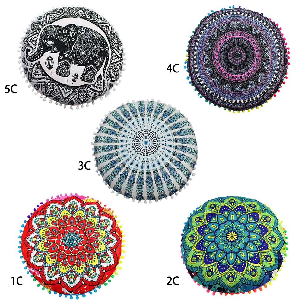 Vỏ gối hình tròn họa tiết hoa phong cách Bohemian