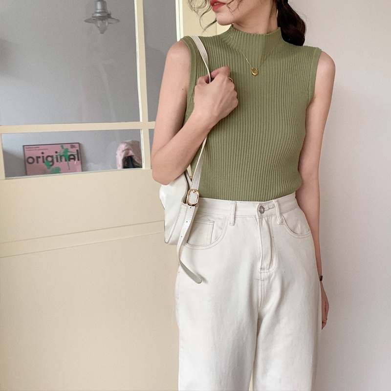 Áo dệt kim không tay phong cách retro Hong Kong cho nữ