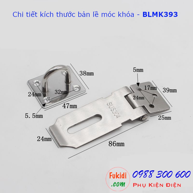 Bản lề móc khóa SU304 bề rộng 39mm dài 86, 105 và 127mm - BLMK39x