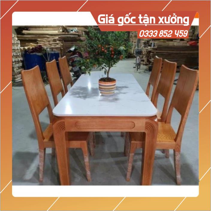 Bàn ghế ăn mặt đá gỗ sồi màu xoan đào cho phòng bếp - bàn ăn ghế ăn dặm cho bé ghế ăn dặm bàn ăn gỗ bàn ăn gổ bàn ăn go
