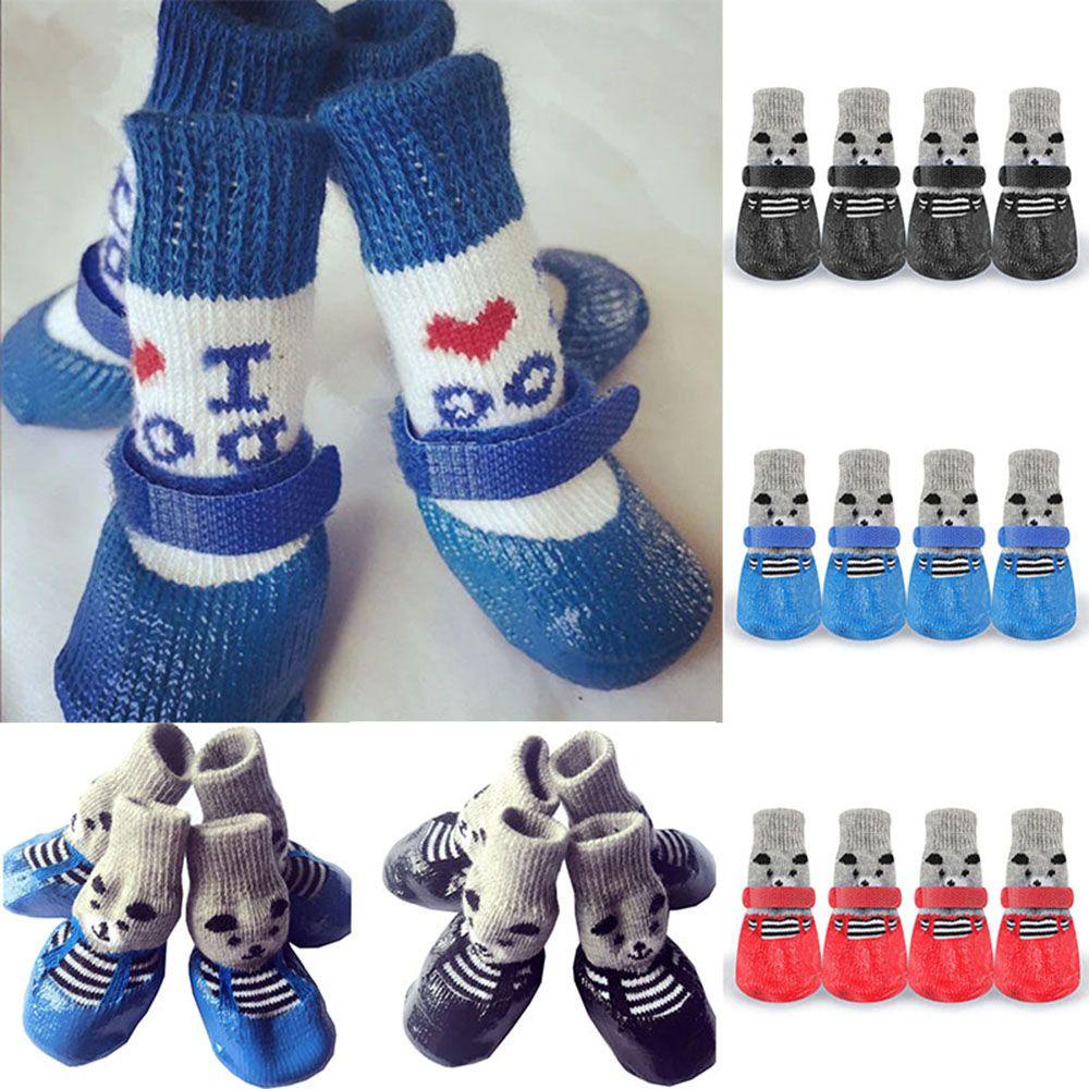 Bộ 4 Đôi Giày Vớ Đi Mưa Họa Tiết Dễ Thương Cho Thú Cưng