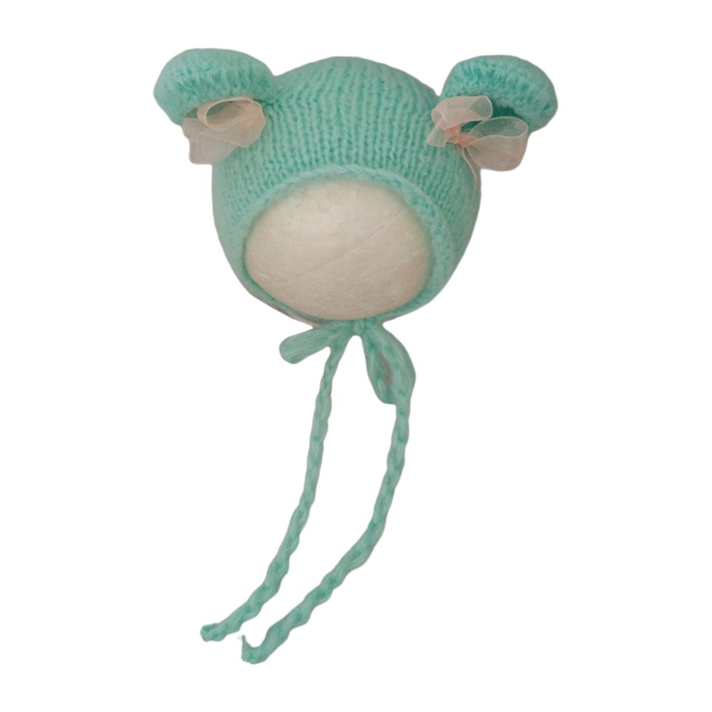 Mũ Beanie Đan Len Đính Nơ Dễ Thương Dùng Làm Phụ Kiện Chụp Ảnh Cho Bé Sơ Sinh