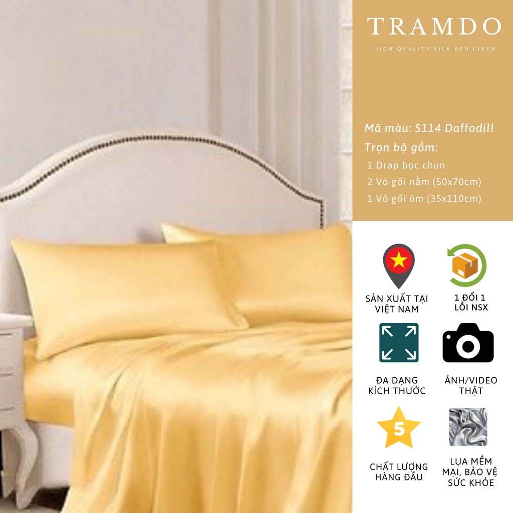 Bộ Chăn Ga Gối Lụa Cao Cấp NITE9SILK TRAMDO BEDDING Màu Vàng