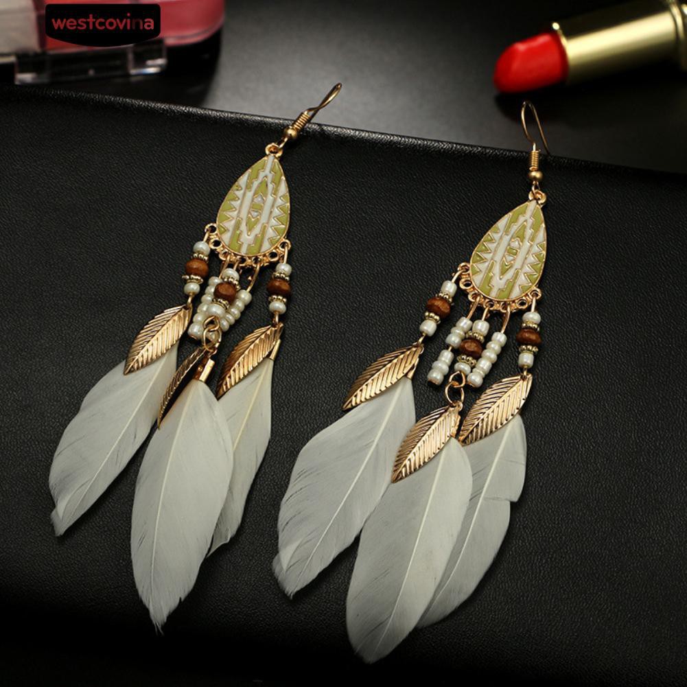 Khuyên Tai Dáng Dài Phối Lông Vũ Phong Cách Cổ Điển