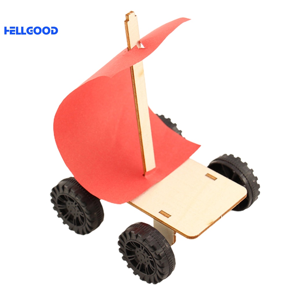 Hellgood Eco-friendly Wind Power Car Wooden Wind Power Car Kit Easy Self-assembly for Entertainment