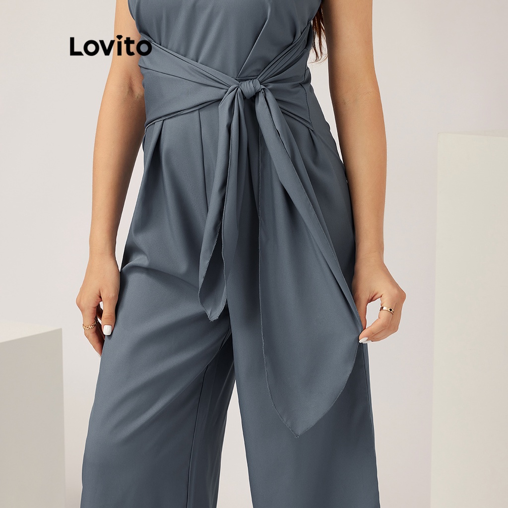 Lovito Áo liền quần phía trước có dây kéo rộng có dây kéo thanh lịch L21LT139 (Xanh nhạt)