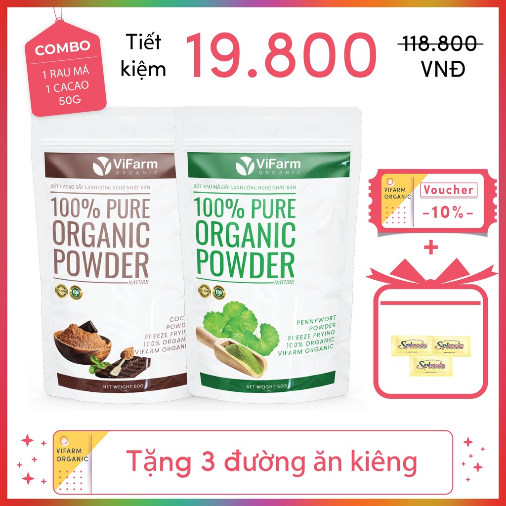 Bột Rau Má Nguyên Chất ViFarm 50Gram Organic 100%, Bột Rau Má Sấy Lạnh, Thanh Nhiệt,Mát Gan, Giải Độc Cơ Thể